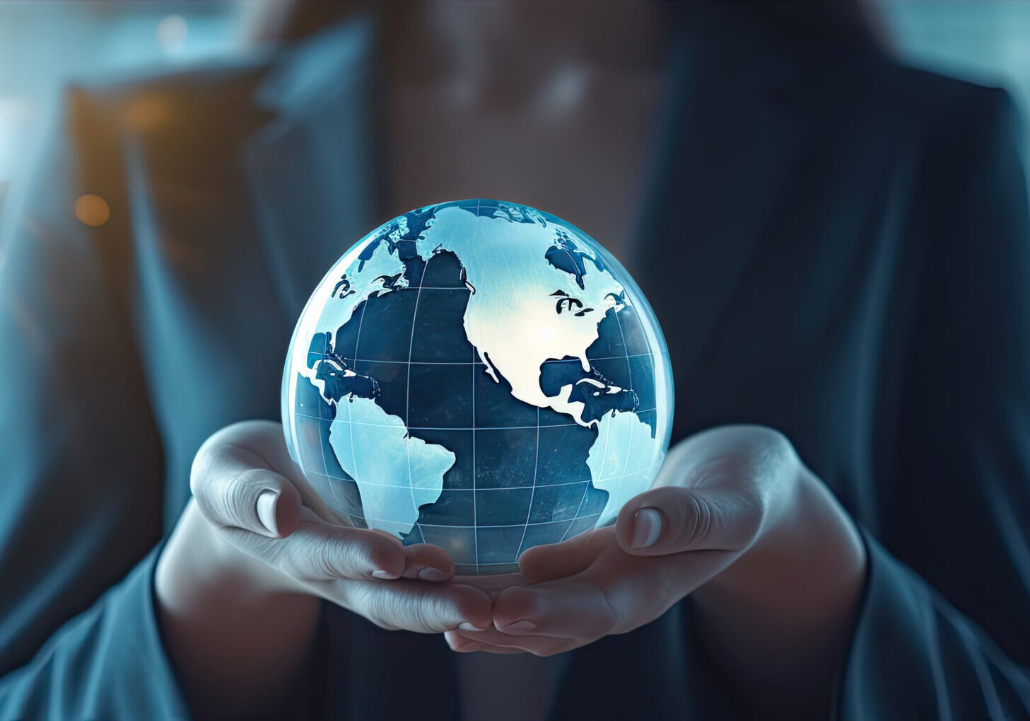 Businesswomen holding world and icon to Organization Sustainable development environmental. business responsible environmental generative ai