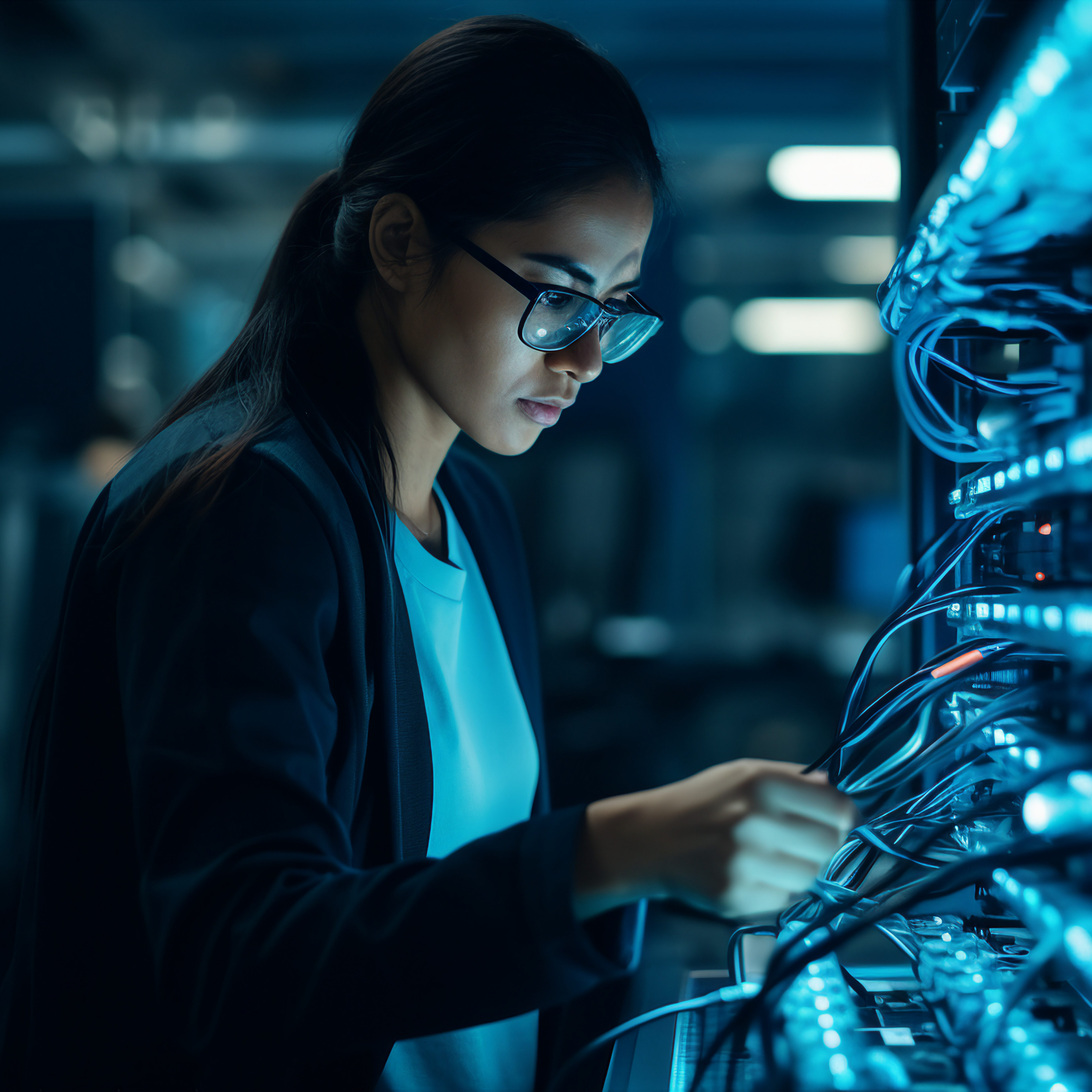 Generative ai collage photo of professional it sapecialist repair computer network.