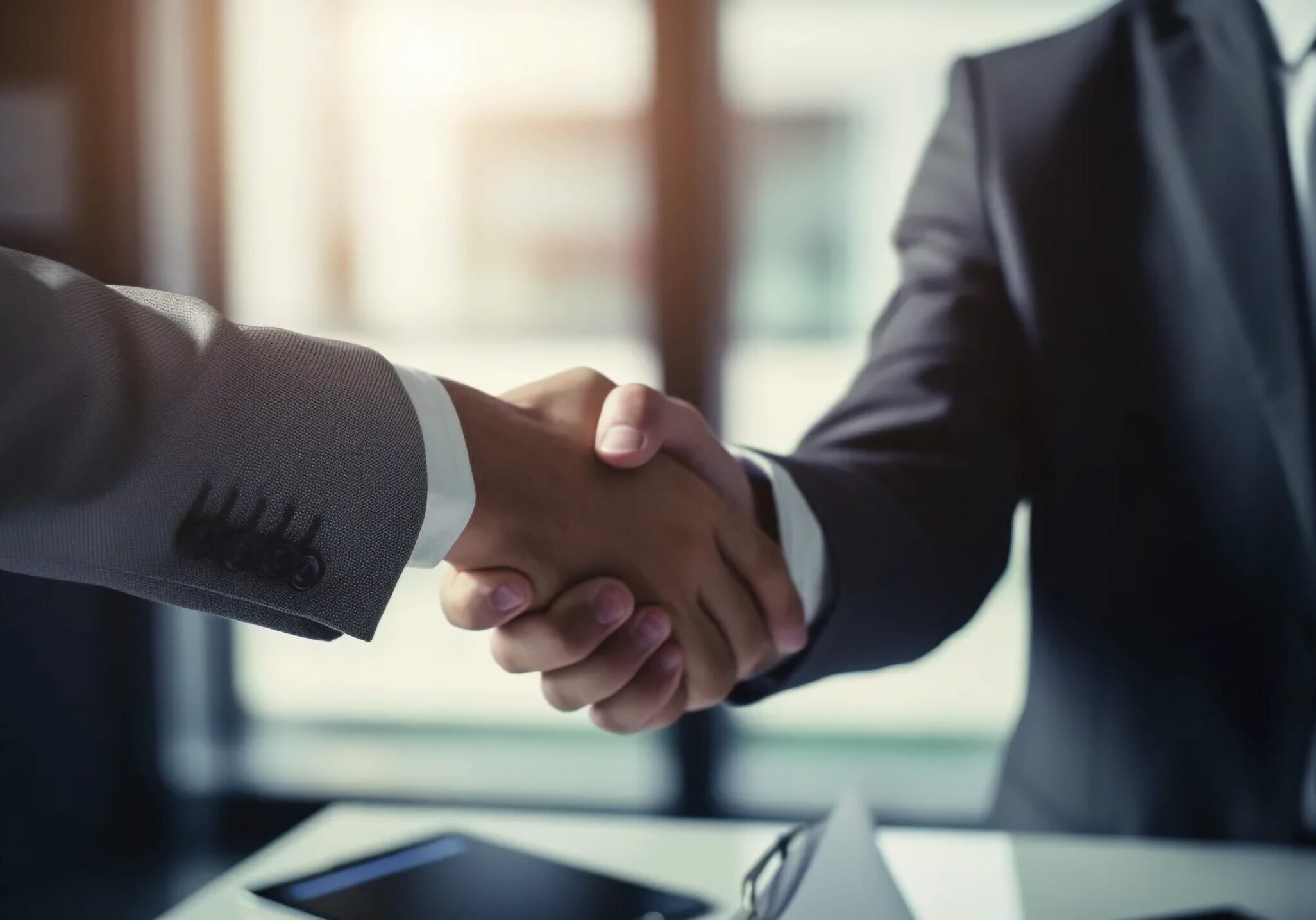 Handshake, success in business negotiations, successfully completed recruitment, job interview